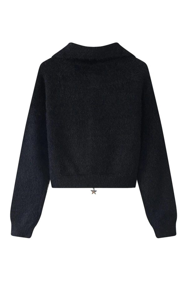 Cozy Fall Star Zip-Up Fuzzy Sweater for Y2K Aesthetic Lovers