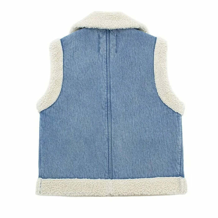 Cozy Faux Sherpa Lined Denim Vest for Y2K Aesthetic Outfits