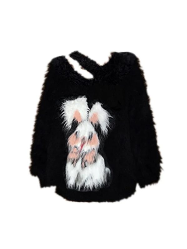 Cozy Fluffy Bunny Fleece Sweater for Y2K Aesthetic and Cute Outfits