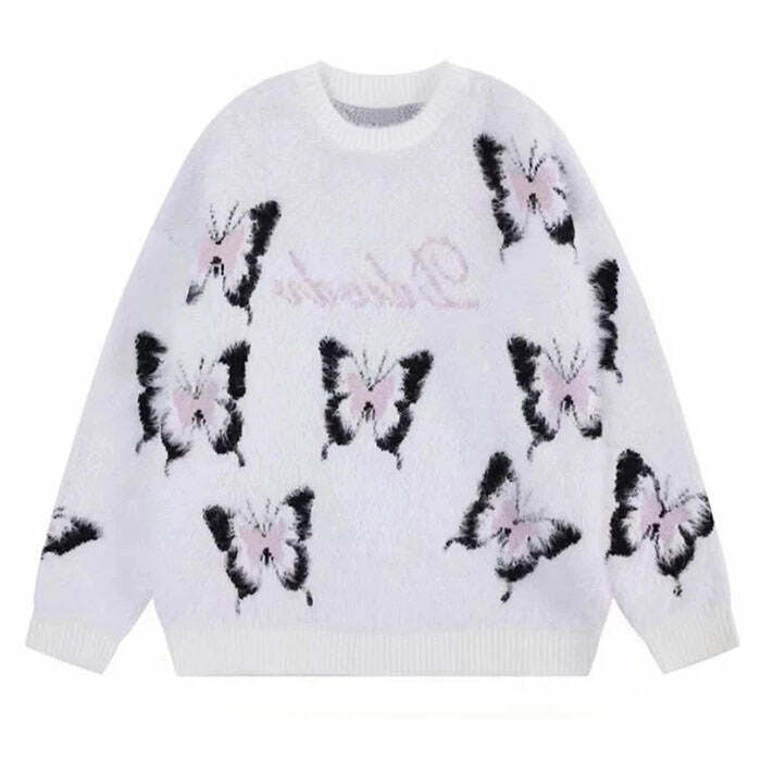 Cozy Fluffy Butterfly Sweater for Y2K Aesthetic and Cute Outfits