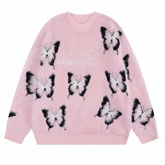 Cozy Fluffy Butterfly Sweater for Y2K Aesthetic and Cute Outfits