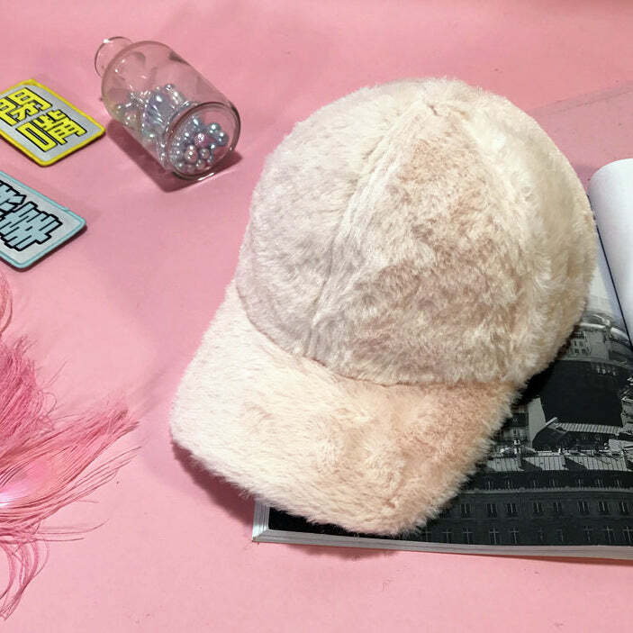 Cozy Fluffy Cap for Y2K Fashion Lovers - Perfect for Grunge & Coquette Aesthetics