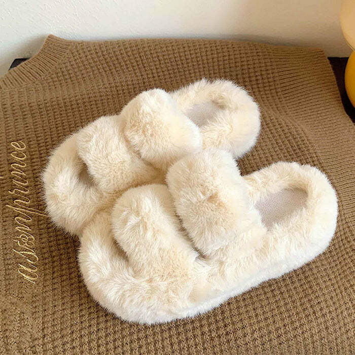 Cozy Fluffy Platform Slippers for Y2K Aesthetic and Grunge Style