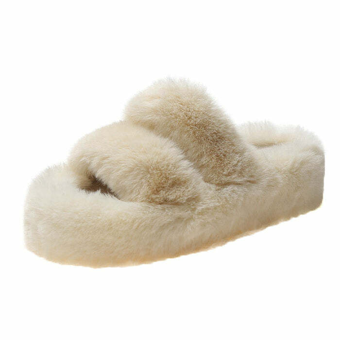 Cozy Fluffy Platform Slippers for Y2K Aesthetic and Grunge Style