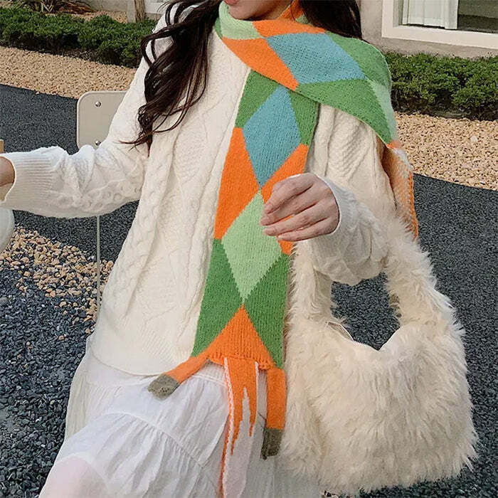 Cozy Fox Knitted Scarf for Y2K Aesthetic and Fall Fashion Vibes