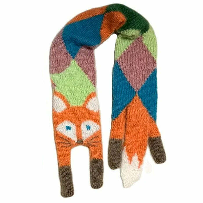 Cozy Fox Knitted Scarf for Y2K Aesthetic and Fall Fashion Vibes