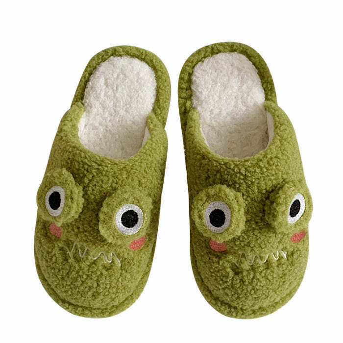 Cozy Frog Fuzzy Slippers for Y2K Aesthetic and Cute Outfits