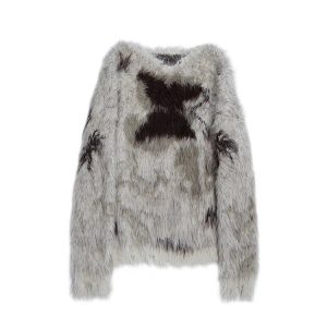 Cozy Frostbite Fuzzy Cross Sweater for Y2K Aesthetic Lovers