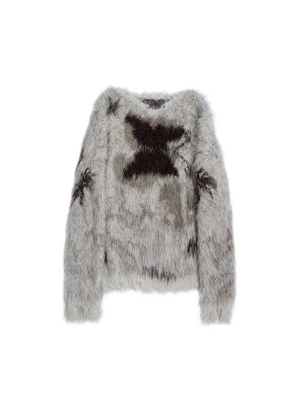 Cozy Frostbite Fuzzy Cross Sweater for Y2K Aesthetic Lovers