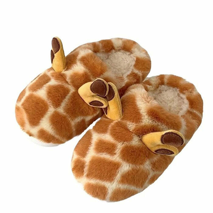 Cozy Giraffe Plush Slippers for Y2K Aesthetic and Cute Outfits