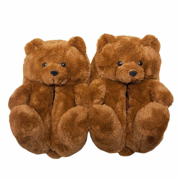 Cozy Hugging Teddy Bear Slippers for Y2K Aesthetic and Cute Outfits