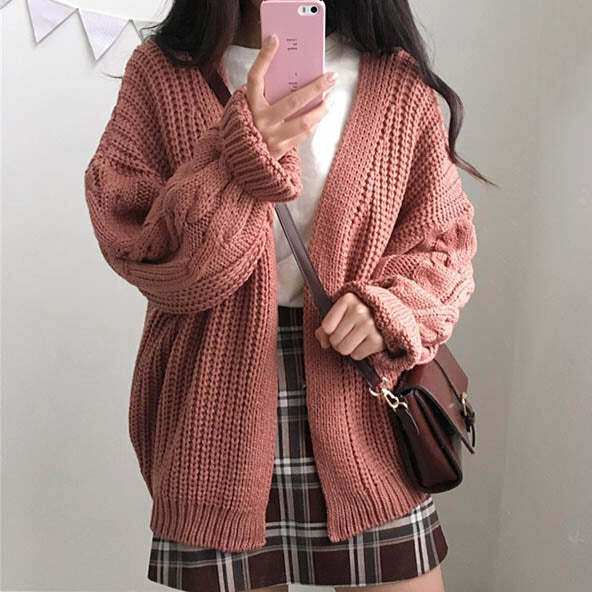 Cozy Hygge Cardigan for Y2K Aesthetic & Grunge Style Outfits