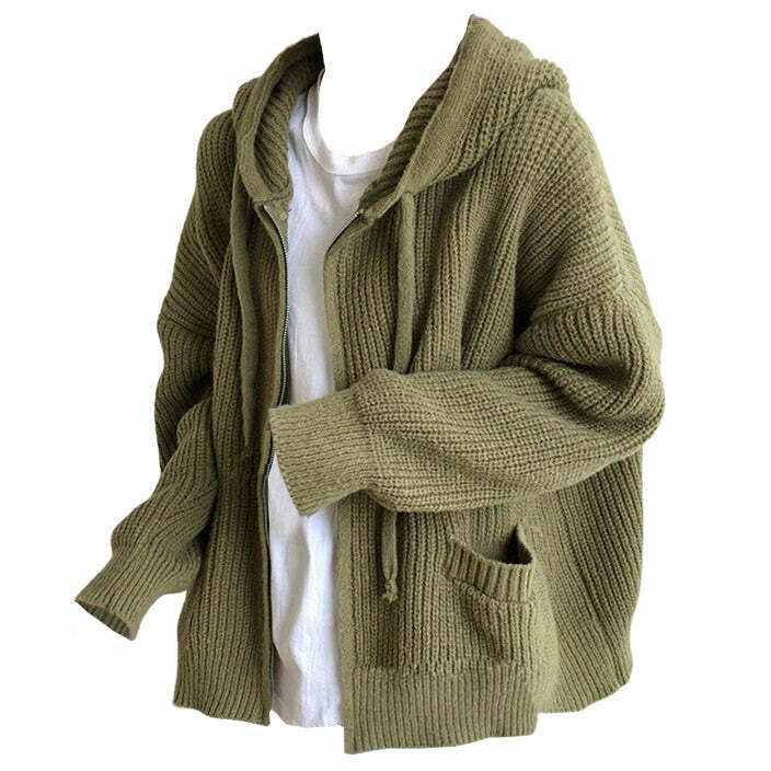 Cozy Hygge Knit Zip Up Hoodie for Y2K Aesthetic and Grunge Style