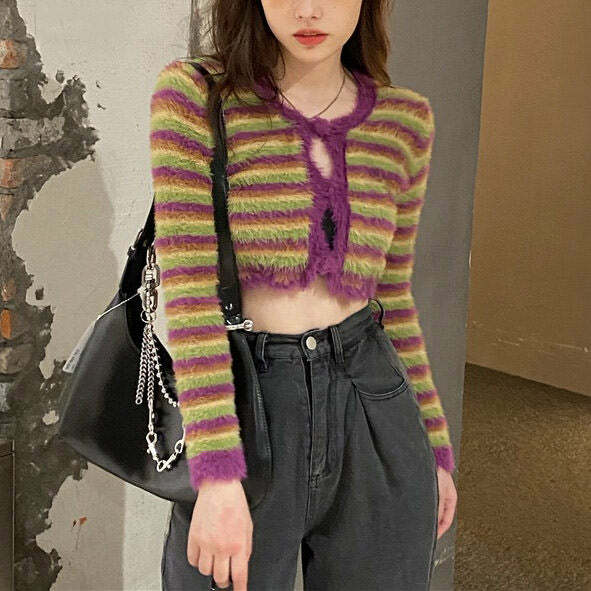 Cozy Indie Kid Fuzzy Cardigan for Y2K Aesthetic and Grunge Style