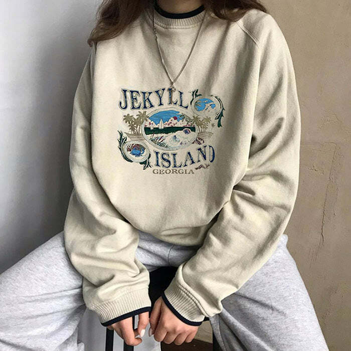 Cozy Jekyll Island Sweatshirt in Y2K Style for Aesthetic Outfits