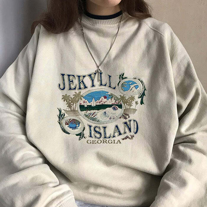 Cozy Jekyll Island Sweatshirt in Y2K Style for Aesthetic Outfits