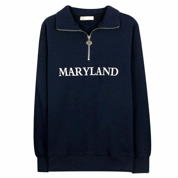 Cozy Maryland Zip Up Hoodie in Y2K Style for Aesthetic Outfits