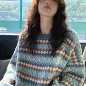 Cozy Mountain Mist Fair Isle Sweater for Y2K Aesthetic Lovers