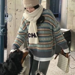 Cozy Mountain Mist Fair Isle Sweater for Y2K Aesthetic Lovers