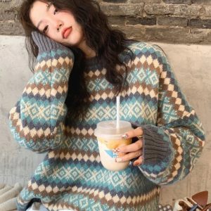 Cozy Mountain Mist Fair Isle Sweater for Y2K Aesthetic Lovers