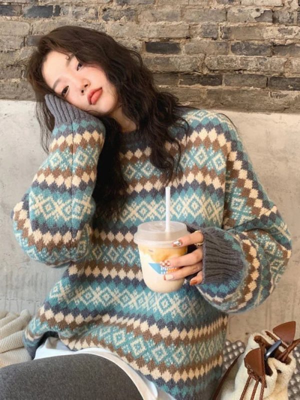 Cozy Mountain Mist Fair Isle Sweater for Y2K Aesthetic Lovers