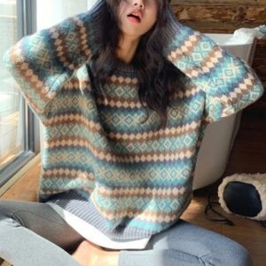 Cozy Mountain Mist Fair Isle Sweater for Y2K Aesthetic Lovers