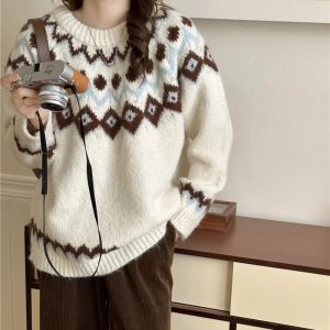 Cozy Nordic Charm Knit Sweater for Y2K Aesthetic and Fall Fashion