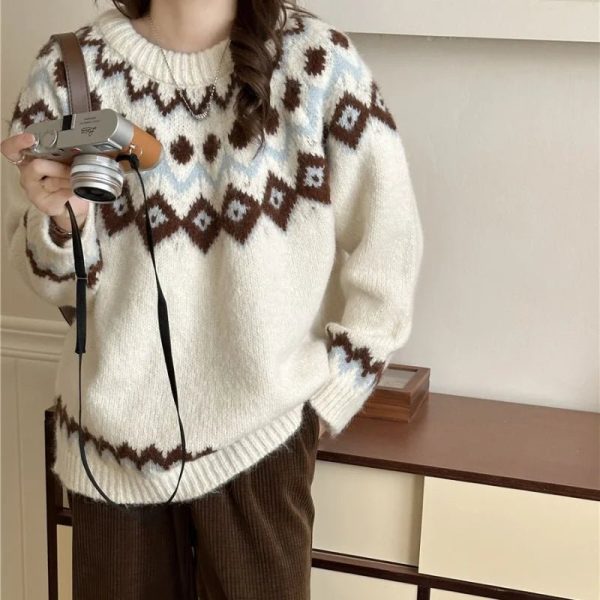 Cozy Nordic Charm Knit Sweater for Y2K Aesthetic and Fall Fashion