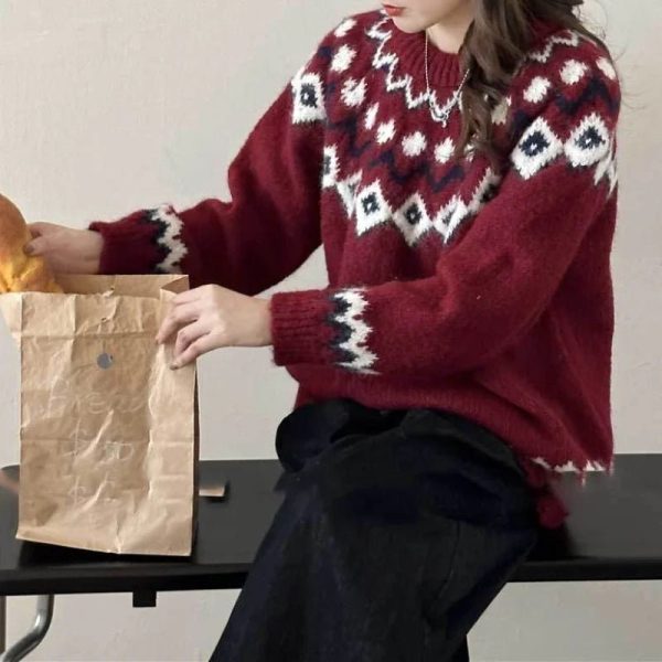 Cozy Nordic Charm Knit Sweater for Y2K Aesthetic and Fall Fashion