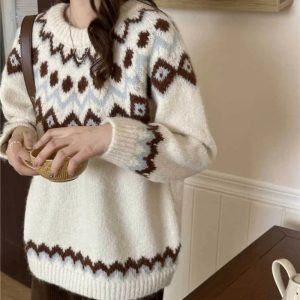 Cozy Nordic Charm Knit Sweater for Y2K Aesthetic and Fall Fashion