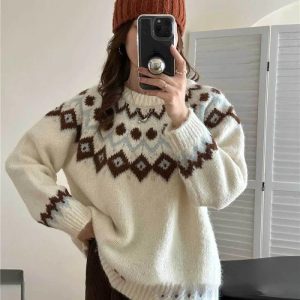 Cozy Nordic Charm Knit Sweater for Y2K Aesthetic and Fall Fashion