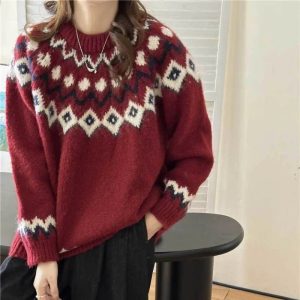 Cozy Nordic Charm Knit Sweater for Y2K Aesthetic and Fall Fashion