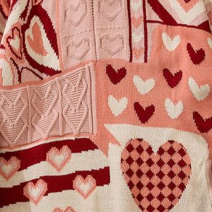 Cozy Patchwork Heart Oversized Sweater for Y2K and Grunge Aesthetic