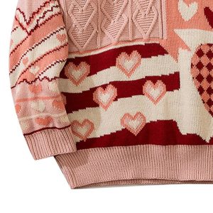 Cozy Patchwork Heart Oversized Sweater for Y2K and Grunge Aesthetic