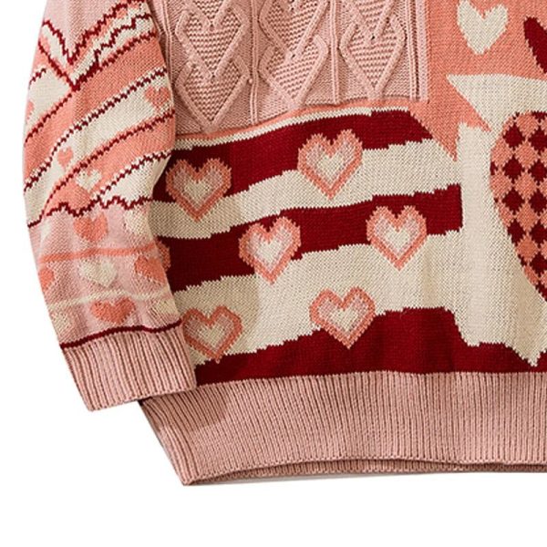 Cozy Patchwork Heart Oversized Sweater for Y2K and Grunge Aesthetic