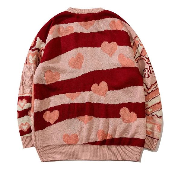 Cozy Patchwork Heart Oversized Sweater for Y2K and Grunge Aesthetic