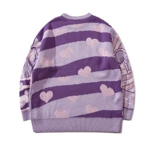 Cozy Patchwork Heart Oversized Sweater for Y2K and Grunge Aesthetic