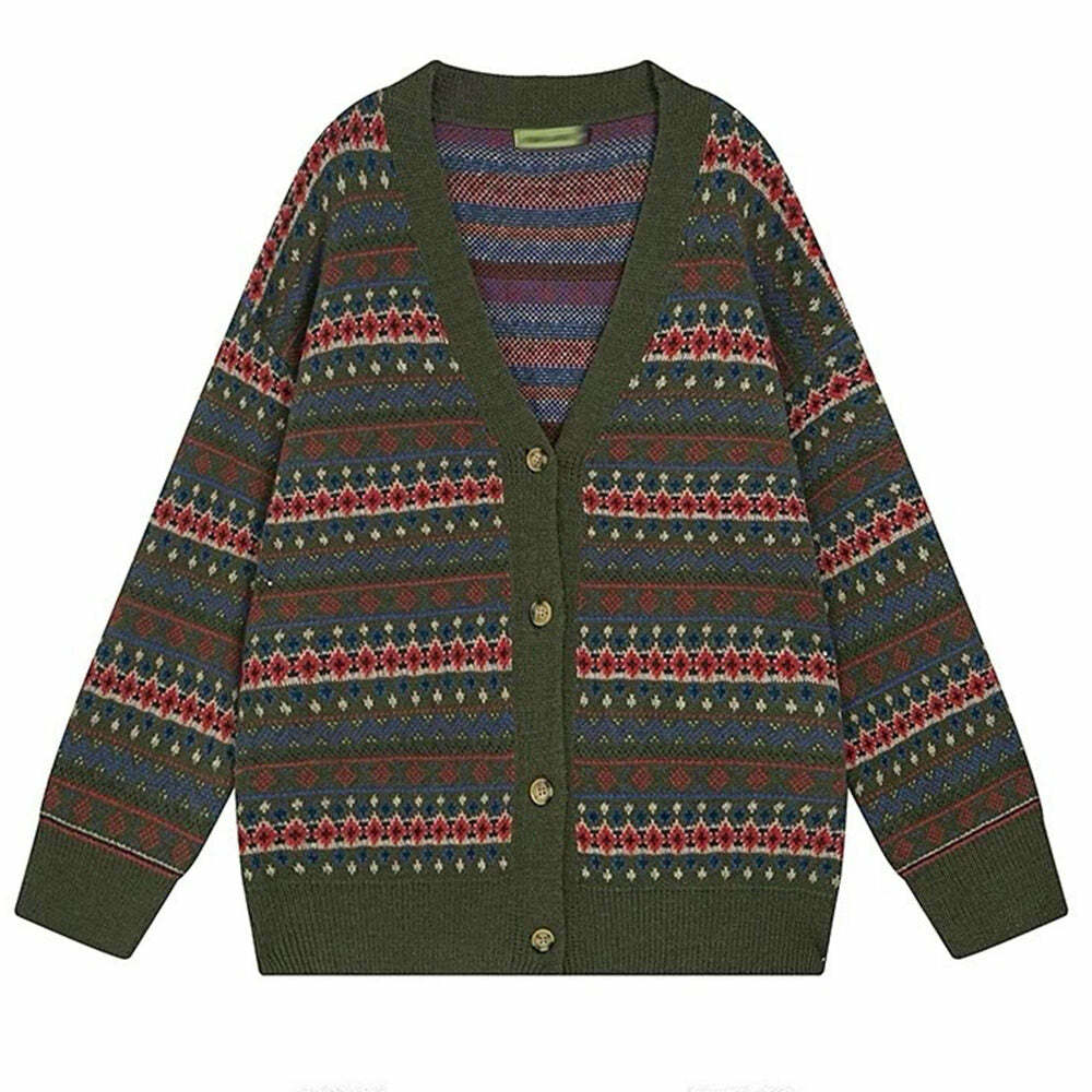 Cozy Patterned Knit Oversized Cardigan for Y2K and Grunge Aesthetic