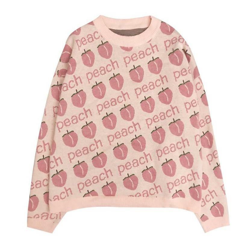 Cozy Peach Knit Sweater for Y2K Aesthetic and Fall Fashion Vibes