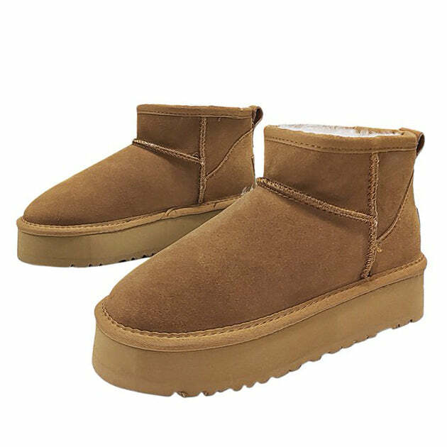 Cozy Platform Sheepskin Boots for Y2K Aesthetic & Grunge Style Lovers