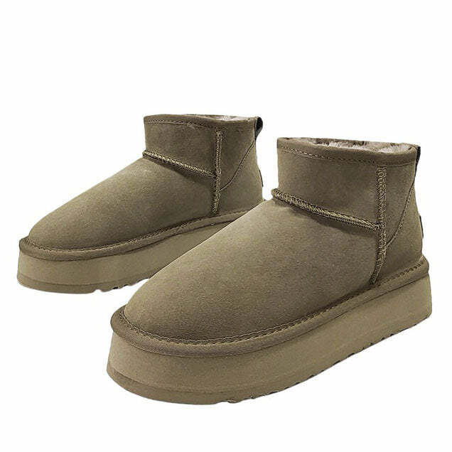 Cozy Platform Sheepskin Boots for Y2K Aesthetic & Grunge Style Lovers