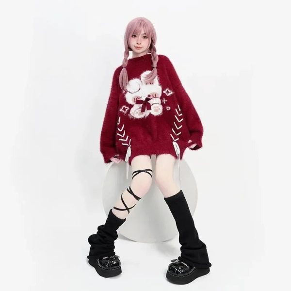 Cozy Plush Bunny Dream Sweater for Y2K Aesthetic Lovers