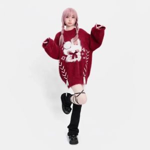 Cozy Plush Bunny Dream Sweater for Y2K Aesthetic Lovers