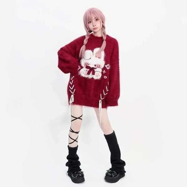 Cozy Plush Bunny Dream Sweater for Y2K Aesthetic Lovers