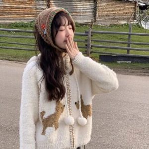 Cozy Pom-Pom Cardigan for Y2K Aesthetic and Cute Fall Outfits