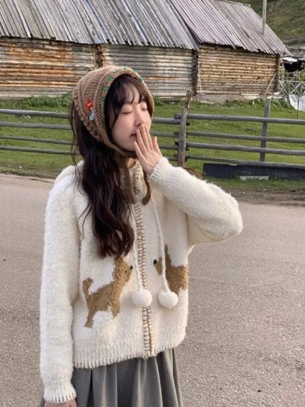 Cozy Pom-Pom Cardigan for Y2K Aesthetic and Cute Fall Outfits