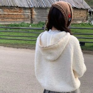 Cozy Pom-Pom Cardigan for Y2K Aesthetic and Cute Fall Outfits