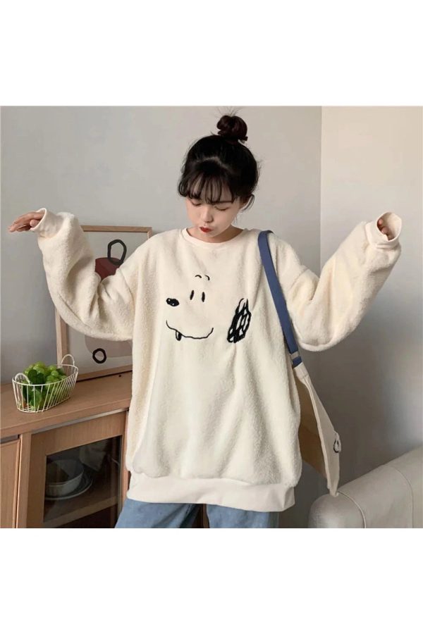 Cozy Pup Fleece Sweatshirt - Y2K Aesthetic Cute Hoodie for Fall Vibes