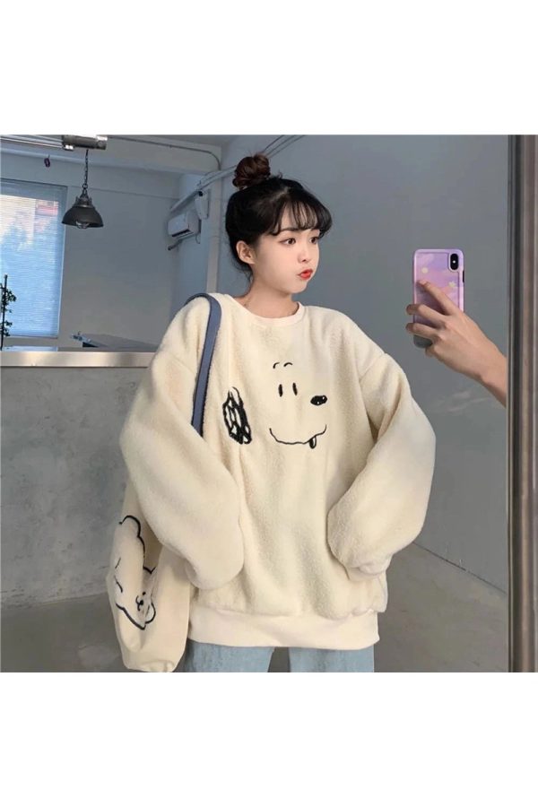 Cozy Pup Fleece Sweatshirt - Y2K Aesthetic Cute Hoodie for Fall Vibes