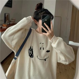 Cozy Pup Fleece Sweatshirt - Y2K Aesthetic Cute Hoodie for Fall Vibes